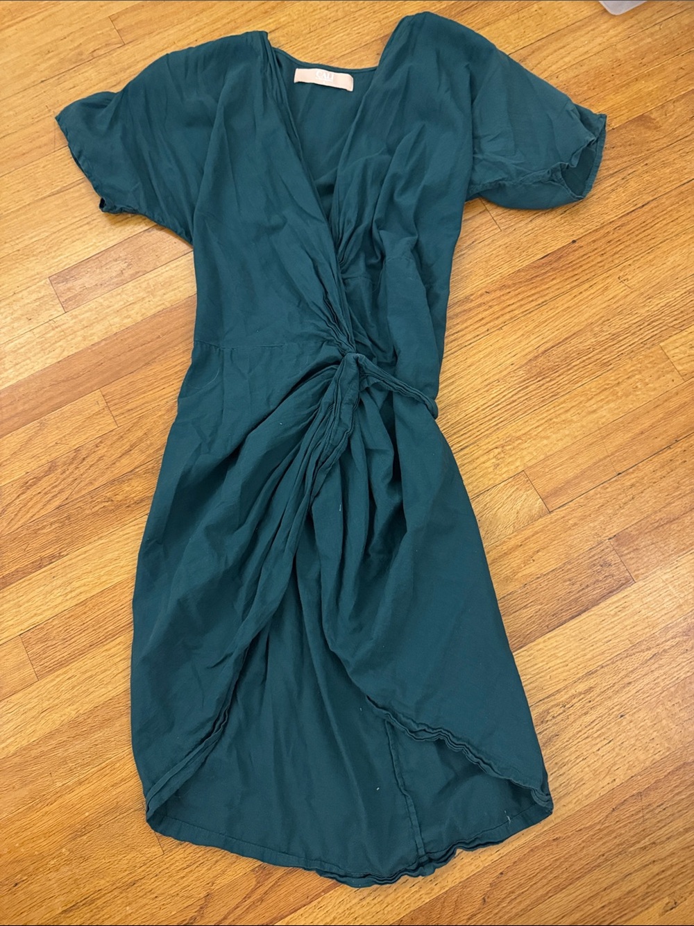 Cali Dreaming The Mini Wrap Dress in Teal Green Small